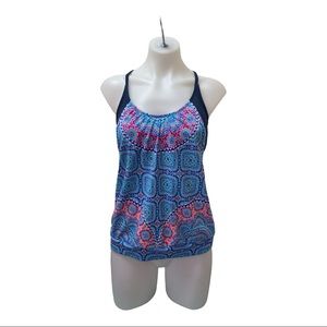 Athleta Blue Geometric Swim Top with Built In Bra 34 D/DD  [126]